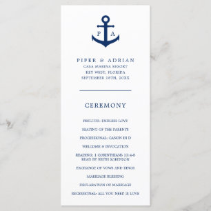 Navy Blue Anchor Monogram Nautical Wedding Programme