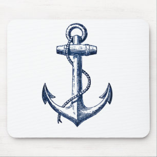 Navy Blue Anchor Mouse Mat