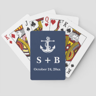 Navy Blue Anchor Nautical Beach Ocean Wedding Playing Cards