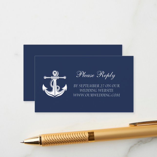 Navy Blue Anchor Nautical Beach Wedding  Enclosure Card (Front/Back In Situ)