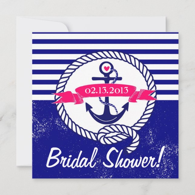 Navy Blue Anchor Nautical Bridal Shower Invitation (Front)