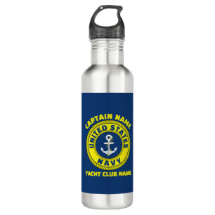 Navy blue Anchor nautical captain sailing summer 710 Ml Water Bottle