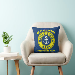 Navy blue Anchor nautical captain sailing summer Cushion