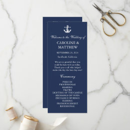 Navy Blue Anchor Nautical Elegant Modern Wedding Programme