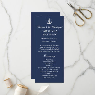 Navy Blue Anchor Nautical Elegant Modern Wedding Programme