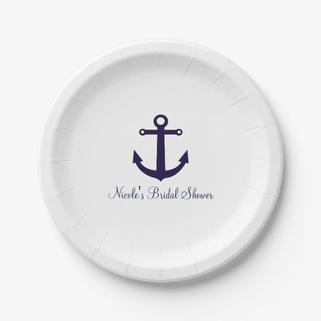 Navy Blue Anchor Nautical Elegant Party Plates (Front)