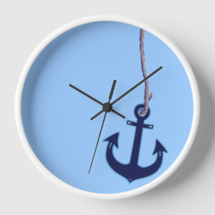 Navy Blue Anchor Nautical home decor Wall Clock