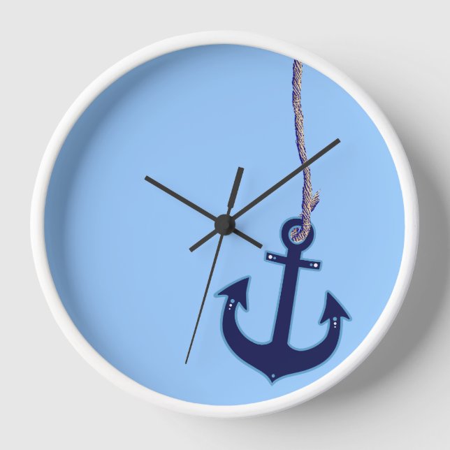 Navy Blue Anchor Nautical home decor Wall Clock (Front)