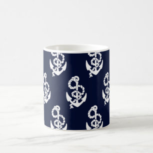 Navy Blue Anchor Nautical Pattern Coffee Mug