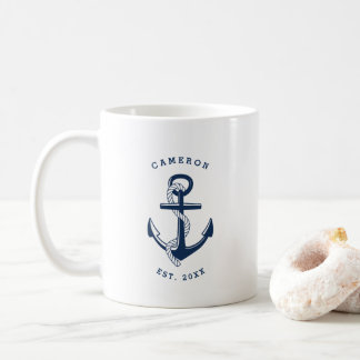 Navy Blue Anchor Nautical Personalised Mug