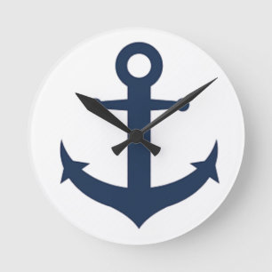 Navy Blue Anchor Nautical Round Clock