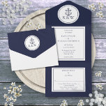 Navy Blue Anchor Nautical Wedding All In One Invitation<br><div class="desc">All in one navy blue nautical wedding invitation featuring an elegant anchor and monogram initials. The invitation includes a perforated RSVP card that can be individually addressed or left blank for you to handwrite your guest's address details. Designed by Thisisnotme©</div>