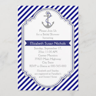 Navy blue anchor nautical wedding bridal shower invitation