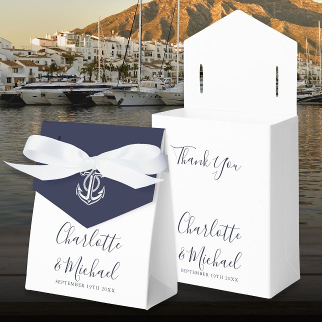 Navy Blue Anchor Nautical Wedding Favour Box (Navy Blue Anchor Nautical Wedding Favor Boxes)