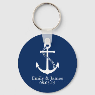 Navy Blue Anchor Nautical Wedding Favour Key Ring