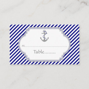 Navy blue anchor nautical wedding place card