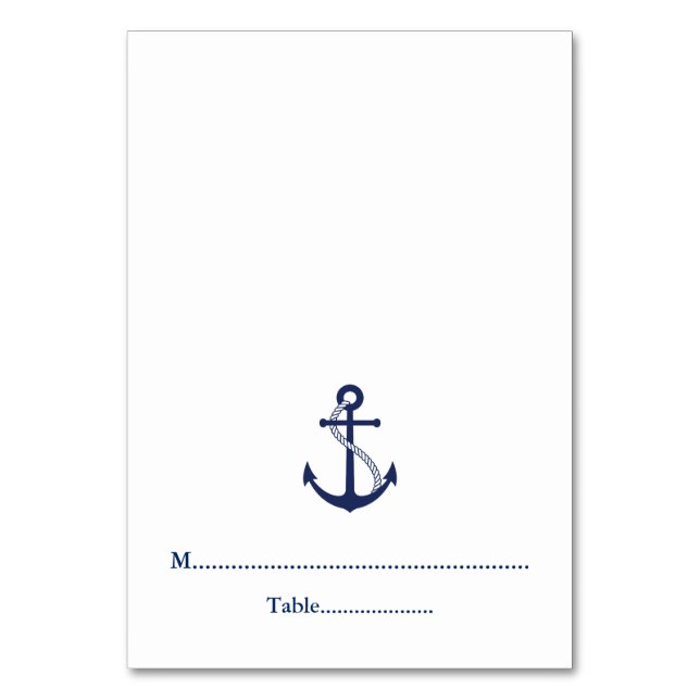 Navy Blue Anchor Nautical Wedding Place Cards (Front)