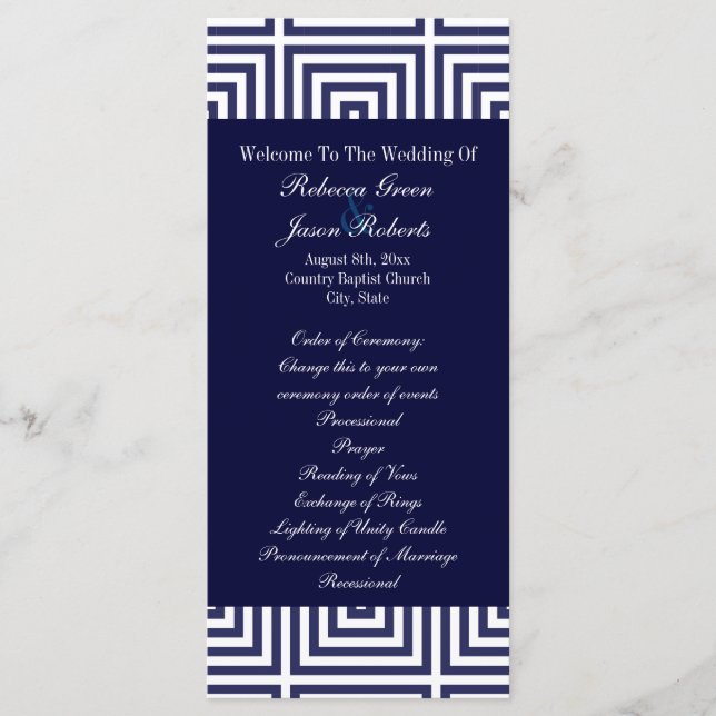 Navy Blue anchor nautical wedding programs Programme (Front)