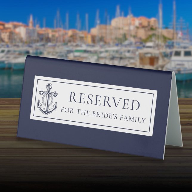 Navy Blue Anchor Nautical Wedding Reserved (Navy Blue Anchor Nautical Wedding Reserved Table Tent Sign)