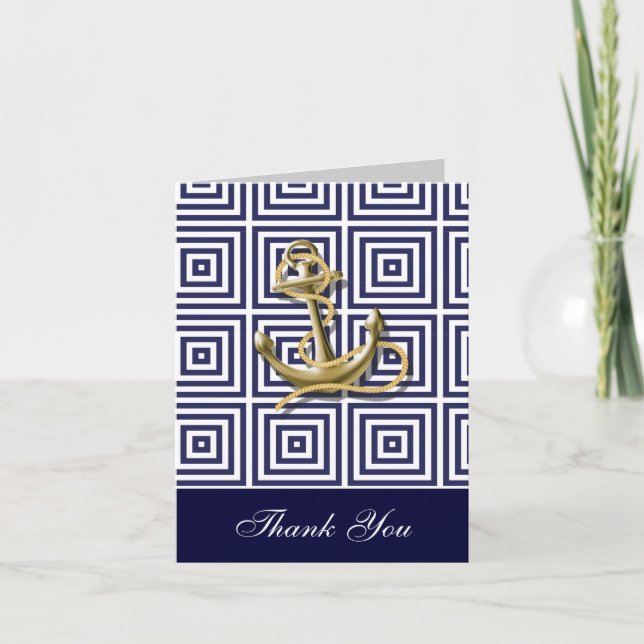 Navy Blue anchor nautical wedding thank you (Front)