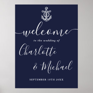 Navy Blue Anchor Nautical Wedding Welcome Sign