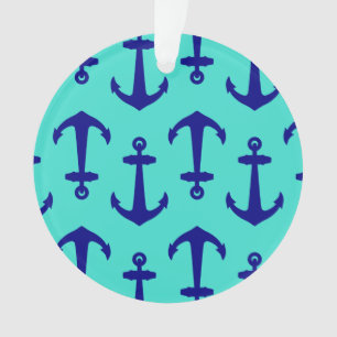 Navy Blue Anchor On Turquoise Coastal Decor Ornament