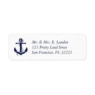 Navy Blue Anchor Return Address Label