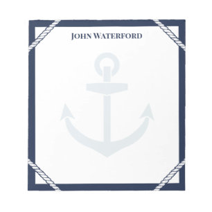 Navy Blue Anchor & Rope Nautical Add Your Name Notepad