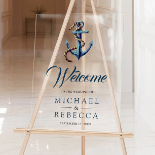 Navy Blue Anchor Rope Wedding Welcome Acrylic Sign