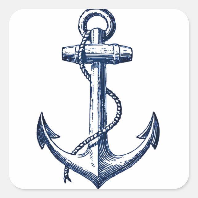 Navy Blue Anchor Square Sticker (Front)