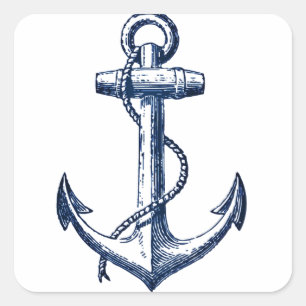 Navy Blue Anchor Square Sticker