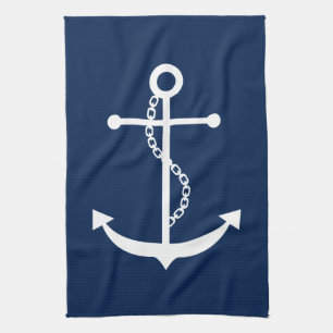 Navy Blue Anchor Tea Towel