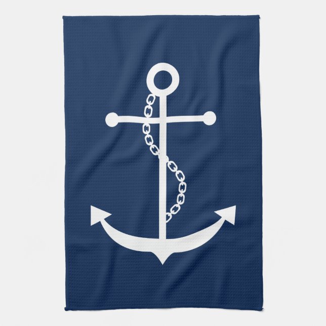 Navy Blue Anchor Tea Towel (Vertical)