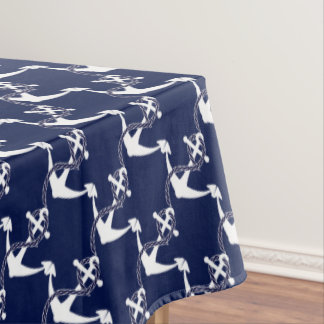 Navy Blue Anchor W/Rope on White Tablecloth