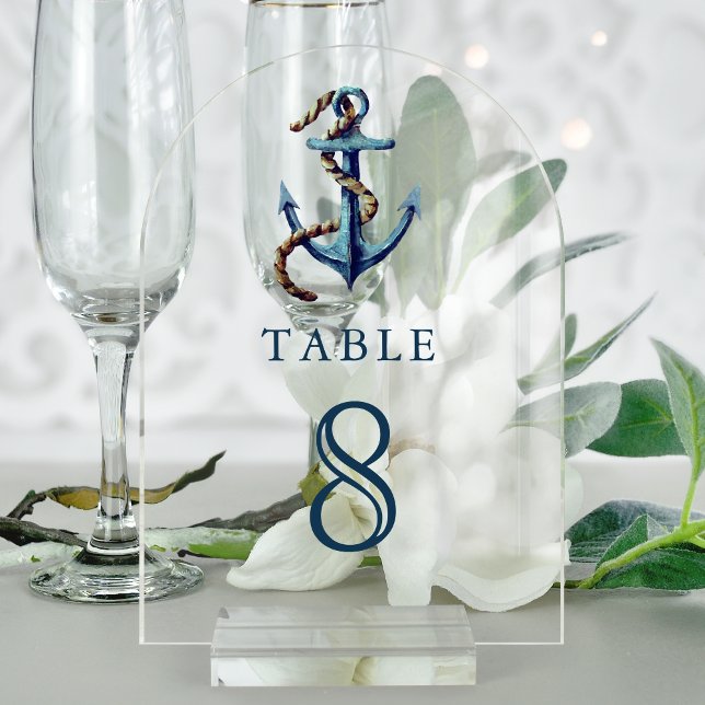 Navy Blue Anchor Wedding Acrylic Table Number (Creator Uploaded)