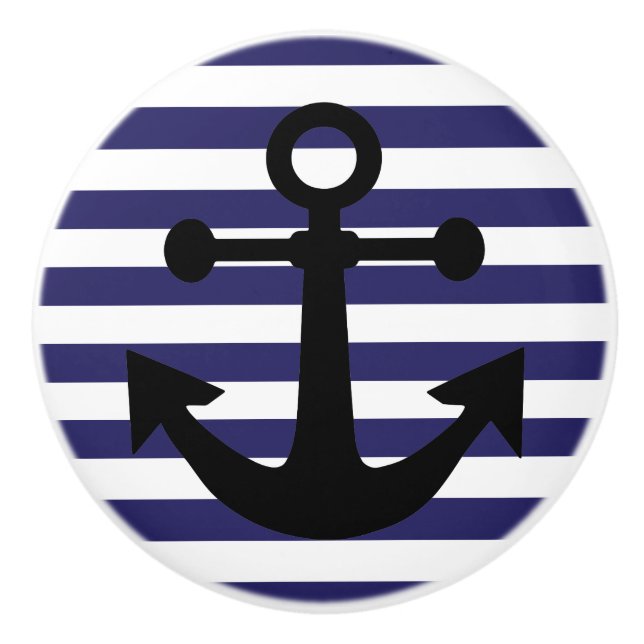Navy Blue  Anchors Away Ceramic Knob (Front)