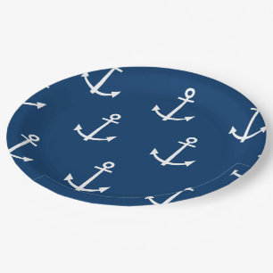Navy Blue Anchors Pattern 1 Paper Plate
