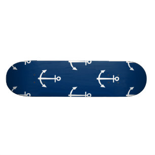 Navy Blue Anchors Pattern 1 Skateboard