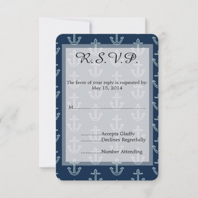 Navy Blue Anchors Wedding RSVP (Front)