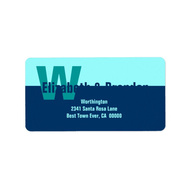 Navy Blue and Aqua Modern Simple Monogram Label (Front)