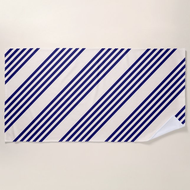 Navy blue and beige five stripes pattern beach towel (Front)