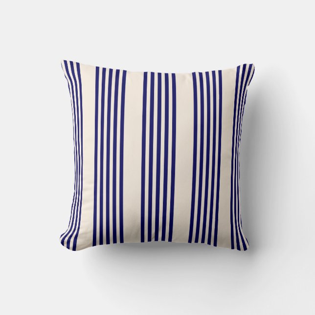Navy blue and beige five stripes pattern cushion (Front)