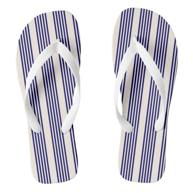 Navy blue and beige five stripes pattern flip flops (Footbed)