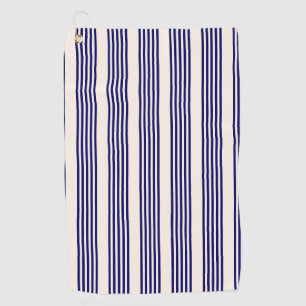 Navy blue and beige five stripes pattern golf towel
