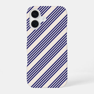 Navy blue and beige five stripes pattern iPhone 16 case