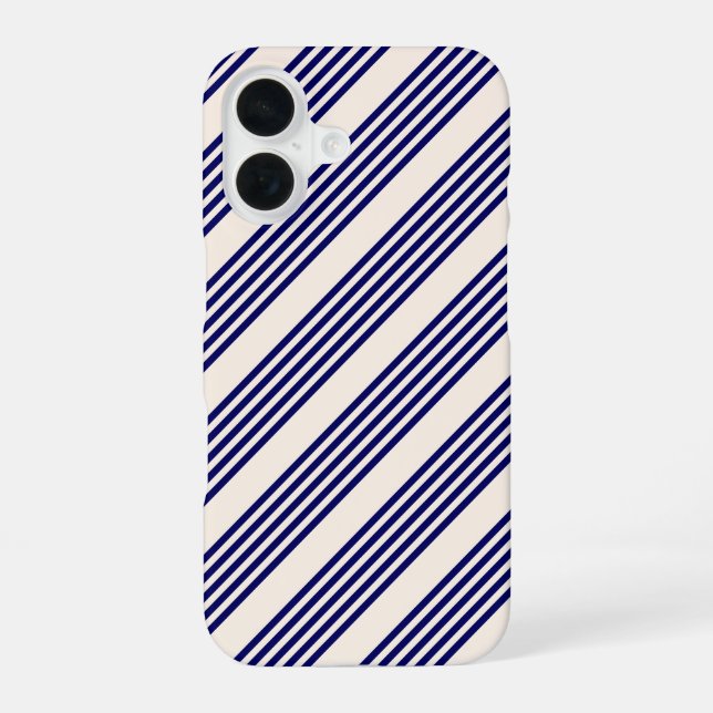 Navy blue and beige five stripes pattern iPhone 16 case (Back)