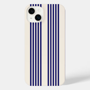 Navy blue and beige five stripes pattern iPhone 14 plus case