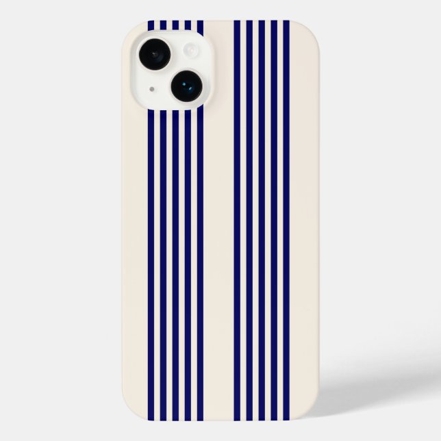 Navy blue and beige five stripes pattern iPhone case (Back)