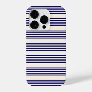 Navy blue and beige five stripes pattern iPhone 14 pro case