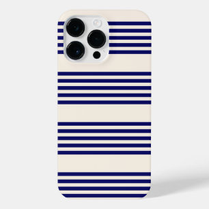 Navy blue and beige five stripes pattern iPhone 14 pro max case
